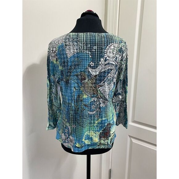New Directions Women's Fitted Petite Top PXL 3/4 Sleeve hummingbird design - Picture 3 of 10